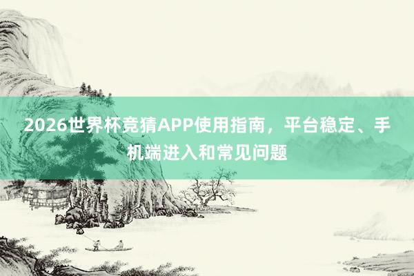 2026世界杯竞猜APP使用指南，平台稳定、手机端进入和常见问题