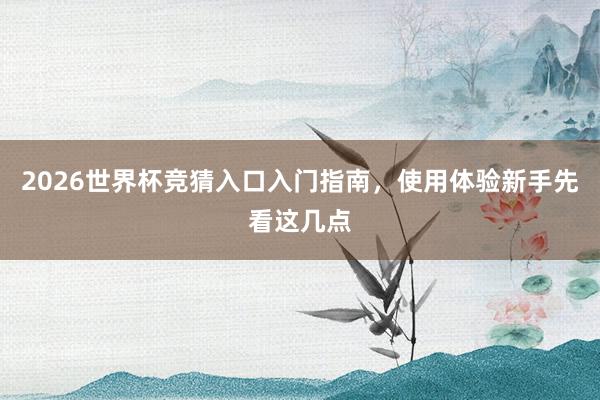 2026世界杯竞猜入口入门指南，使用体验新手先看这几点