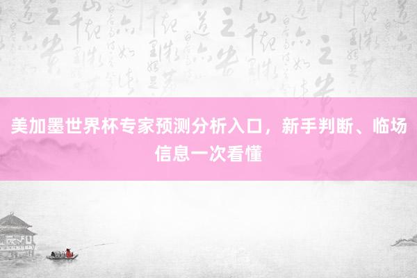 美加墨世界杯专家预测分析入口，新手判断、临场信息一次看懂