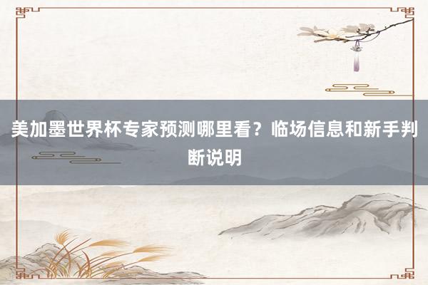 美加墨世界杯专家预测哪里看？临场信息和新手判断说明